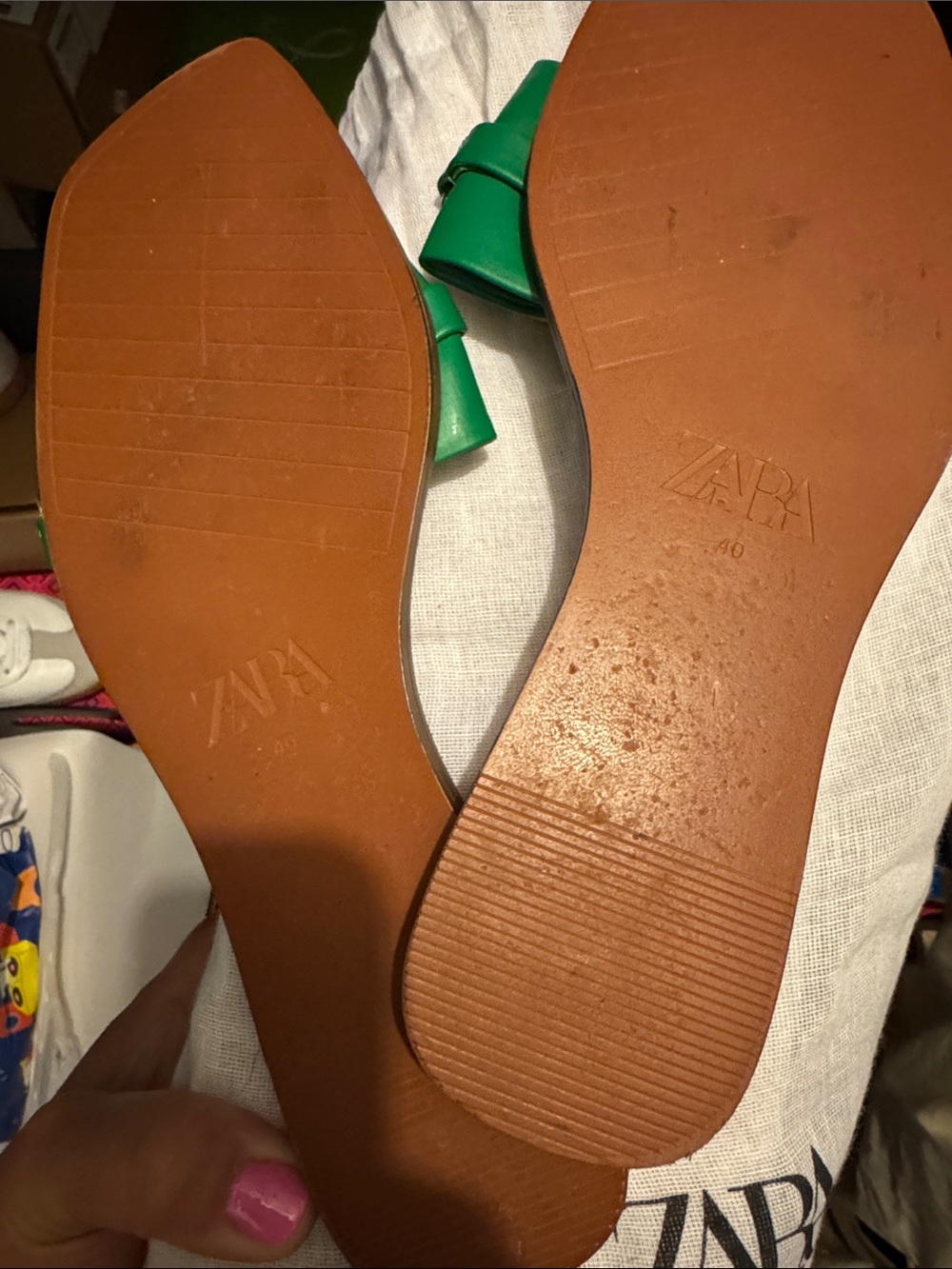 Zara Green Slide Sandals with Gold Chain Accent - Picture 2 of 2